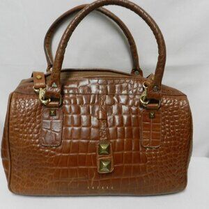 Lazaro Vintage Alligator embossed Leather satchel bag purse tote brown zip top